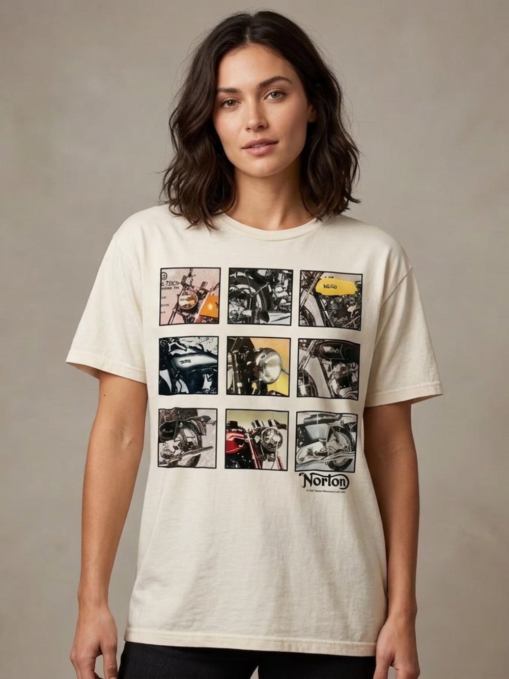 PS Vintage 2010s Norton Motorcycle Graphic Beige T-Shirt Crew Neck beige